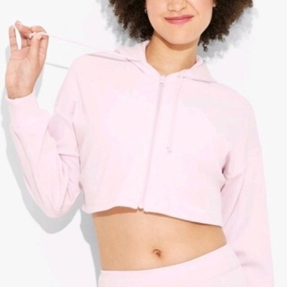 Wild Fable Cropped Hoodie Jacket Light Pink Size M